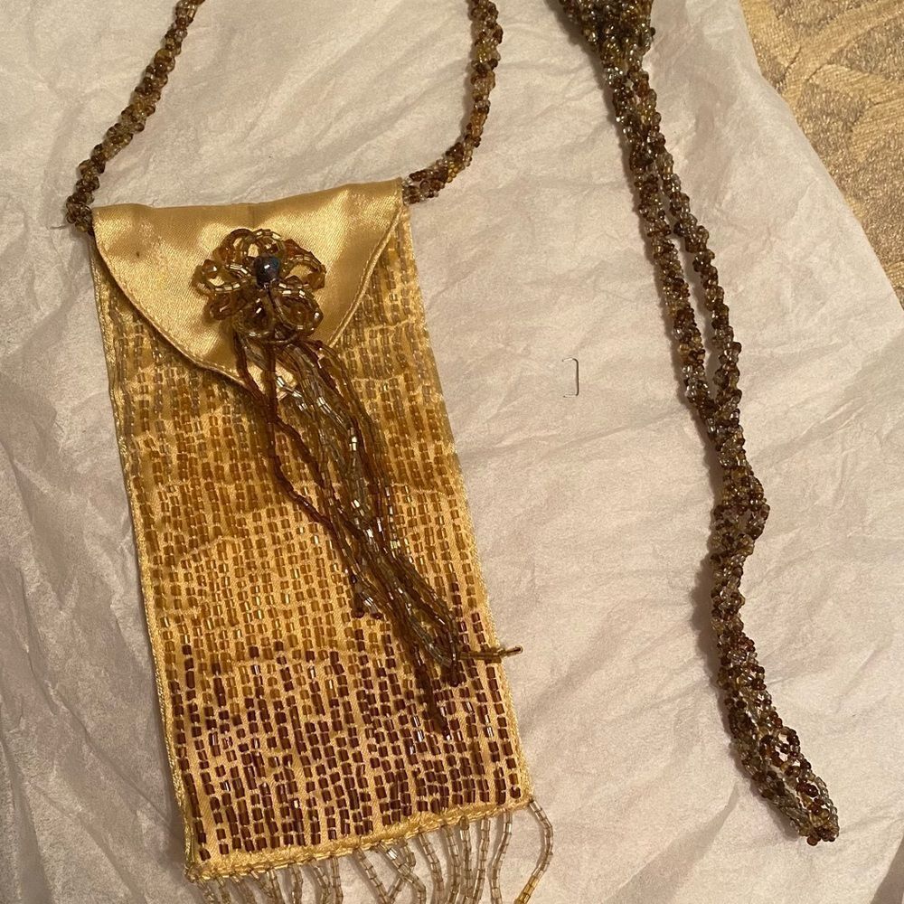 Gold evening purse, beaded. Custom made